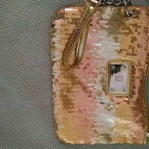 Gold sequin wristlet